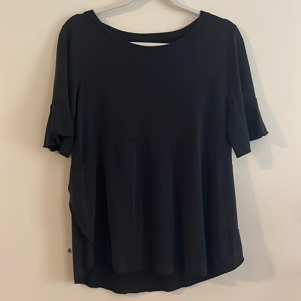 Soft Surroundings Amara Top Flowy Flouncy ‎ XS oversized black modal NWT minimal